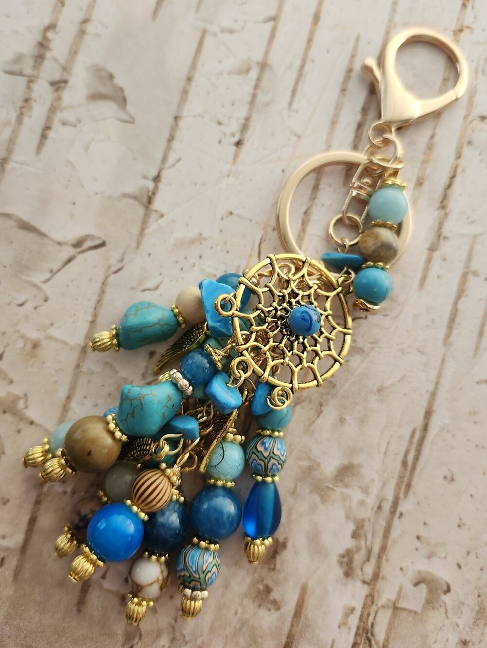 Dreamcatcher Purse Charm Howlite Agate Amazonite Handcrafted